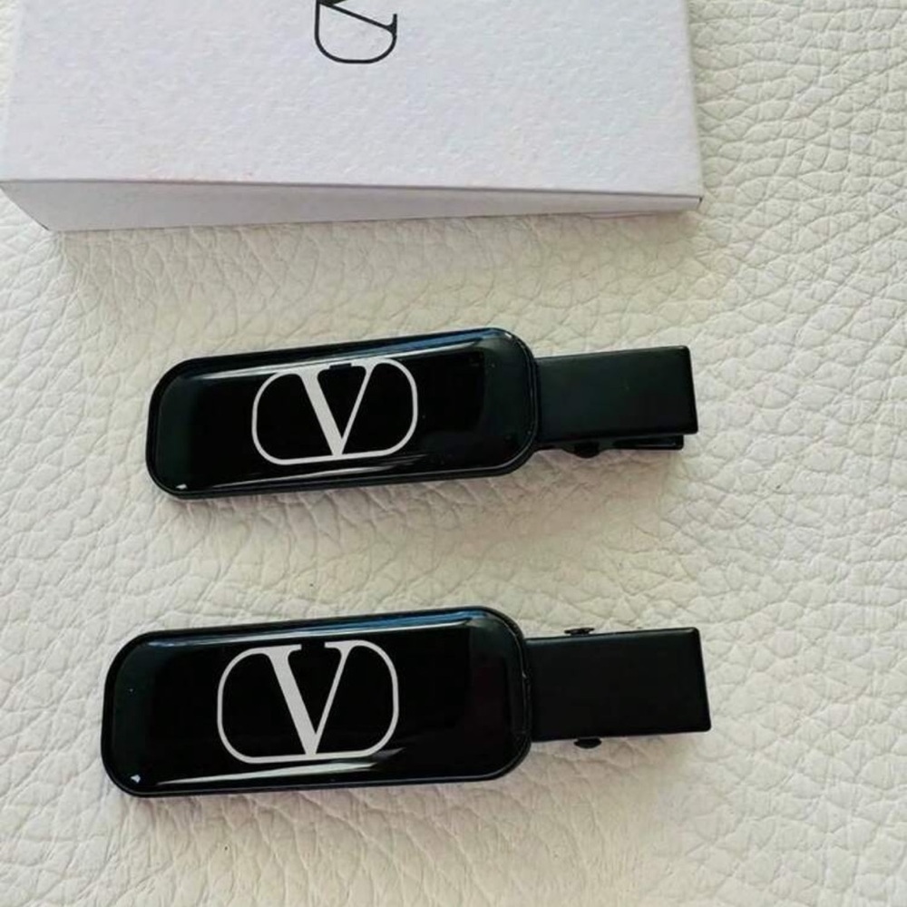 Valentino Black Logo Hair Clips